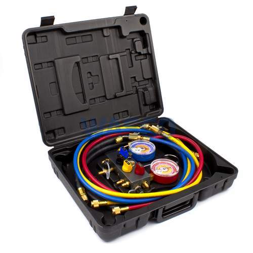 Mastercool 4-weg analoge manometerset (Bar / °C) in koffer
