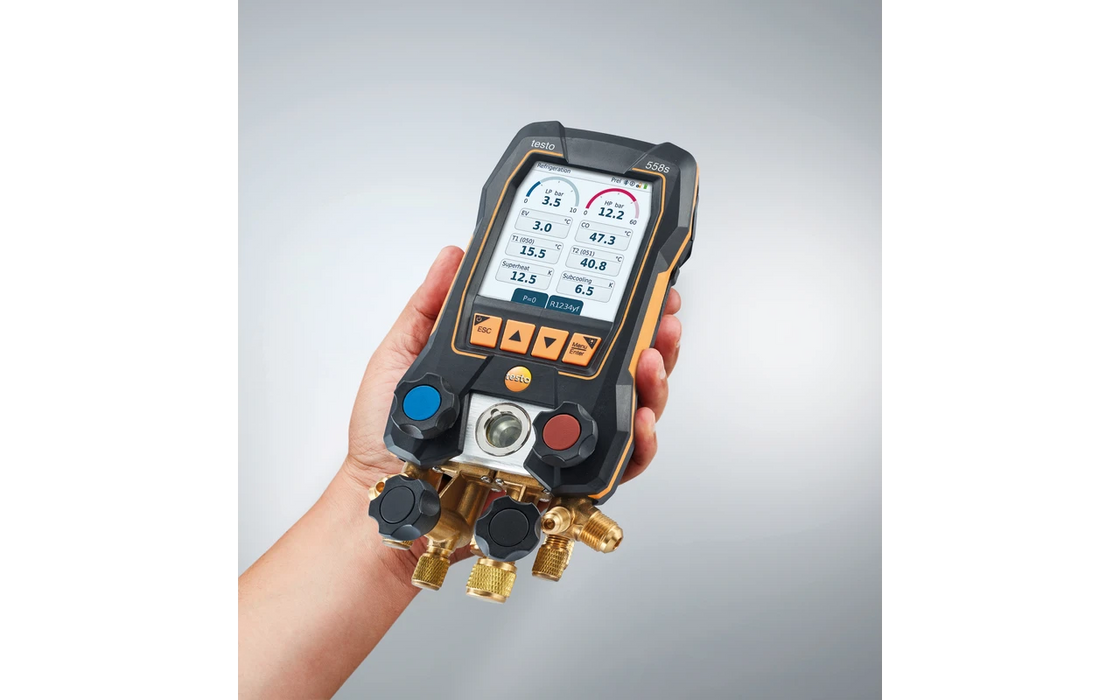Smart vacuüm-set testo 558s - Slimme digitale manifold met draadloze temperatuur- en vacuümsondes en set van 4 vulslangen