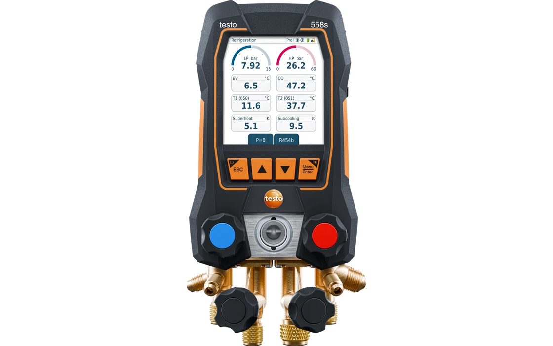 Smart vacuüm-set testo 558s - Slimme digitale manifold met draadloze temperatuur- en vacuümsondes en set van 4 vulslangen