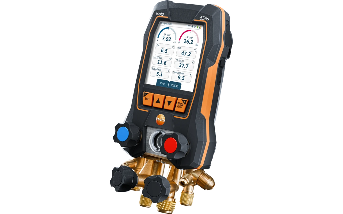 Smart vacuüm-set testo 558s - Slimme digitale manifold met draadloze temperatuur- en vacuümsondes en set van 4 vulslangen
