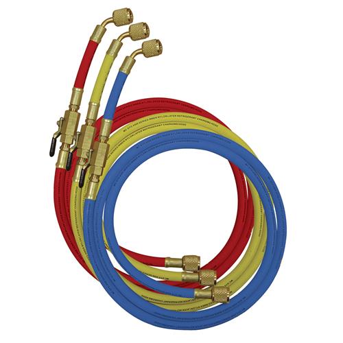 Mastercool slangenset 3 x 1500 mm rood/blauw=5/16" geel=1/4" met afsluiter