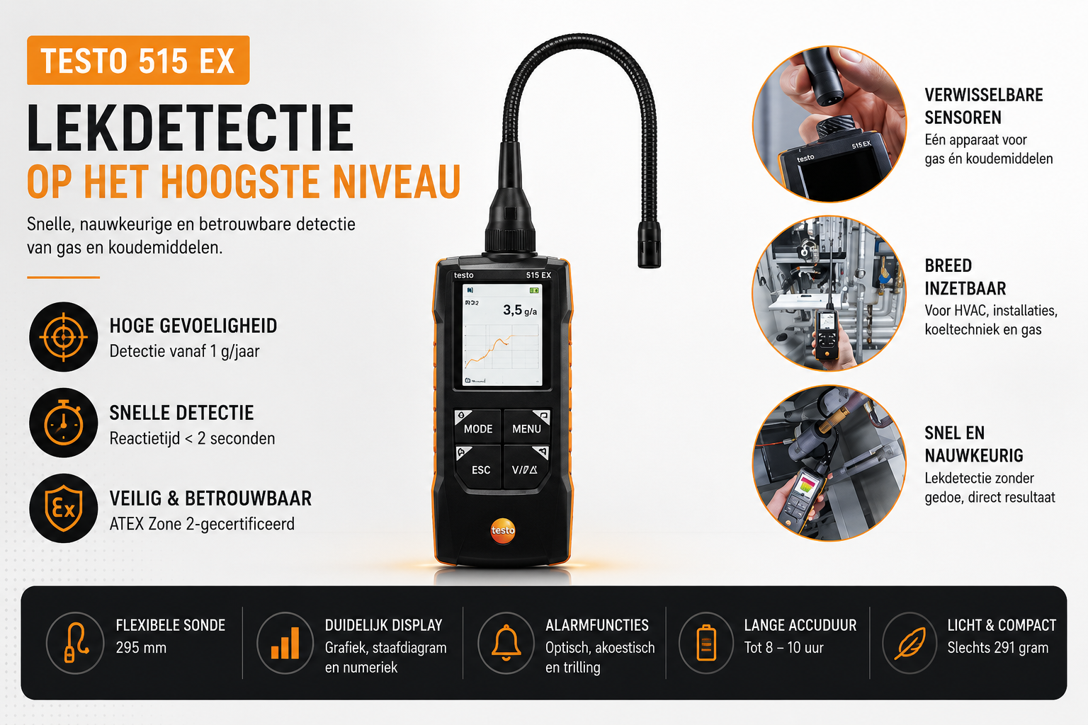 Testo 515 Ex Gas & Koelmiddel en Testo 515 Ex Gas: Lekdetectie voor Gas en Koudemiddelen met Hoge Nauwkeurigheid