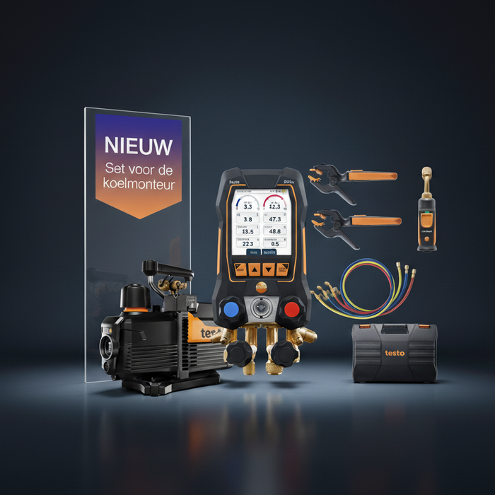 Testo 558s digitale manifold + Testo 565i 198L vacuümpomp - Slimme set voor de koelmonteur
