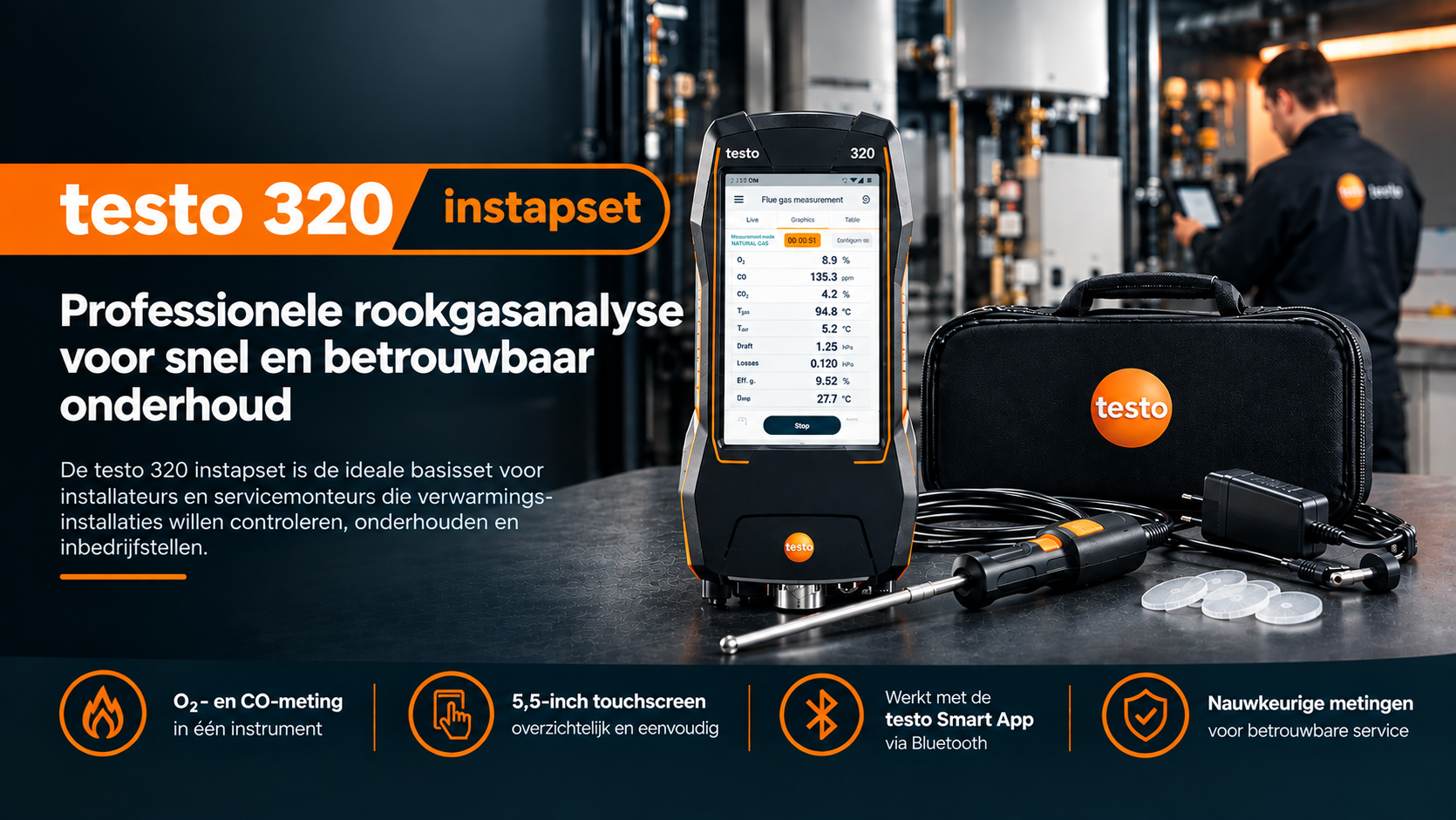 Testo 320 instapset  – Professionele rookgasanalyse voor sneller en efficiënter werken
