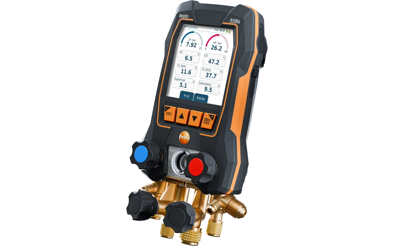 Testo 558s set kopen - Smart vacuüm-set testo 558s - Slimme digitale manifold met draadloze temperatuur- en vacuümsondes en set van 4 vulslangen