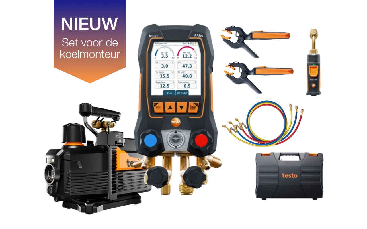 testo 558s & de krachtige Testo 565i vacuümpomp - Slimme set voor de koelmonteur