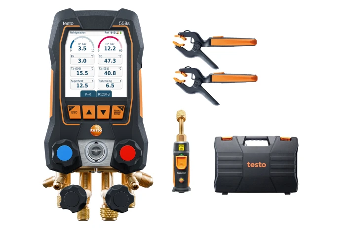 Smart vacuüm-set testo 558s - Slimme digitale manifold met draadloze temperatuur- en vacuümsondes